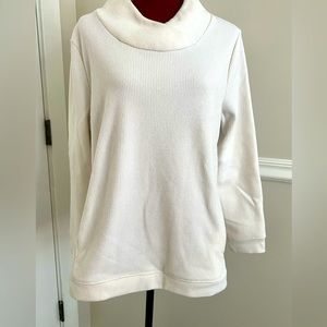 Denim & Co ivory ribbed chenille fleece tunic with high-neck crossover size M